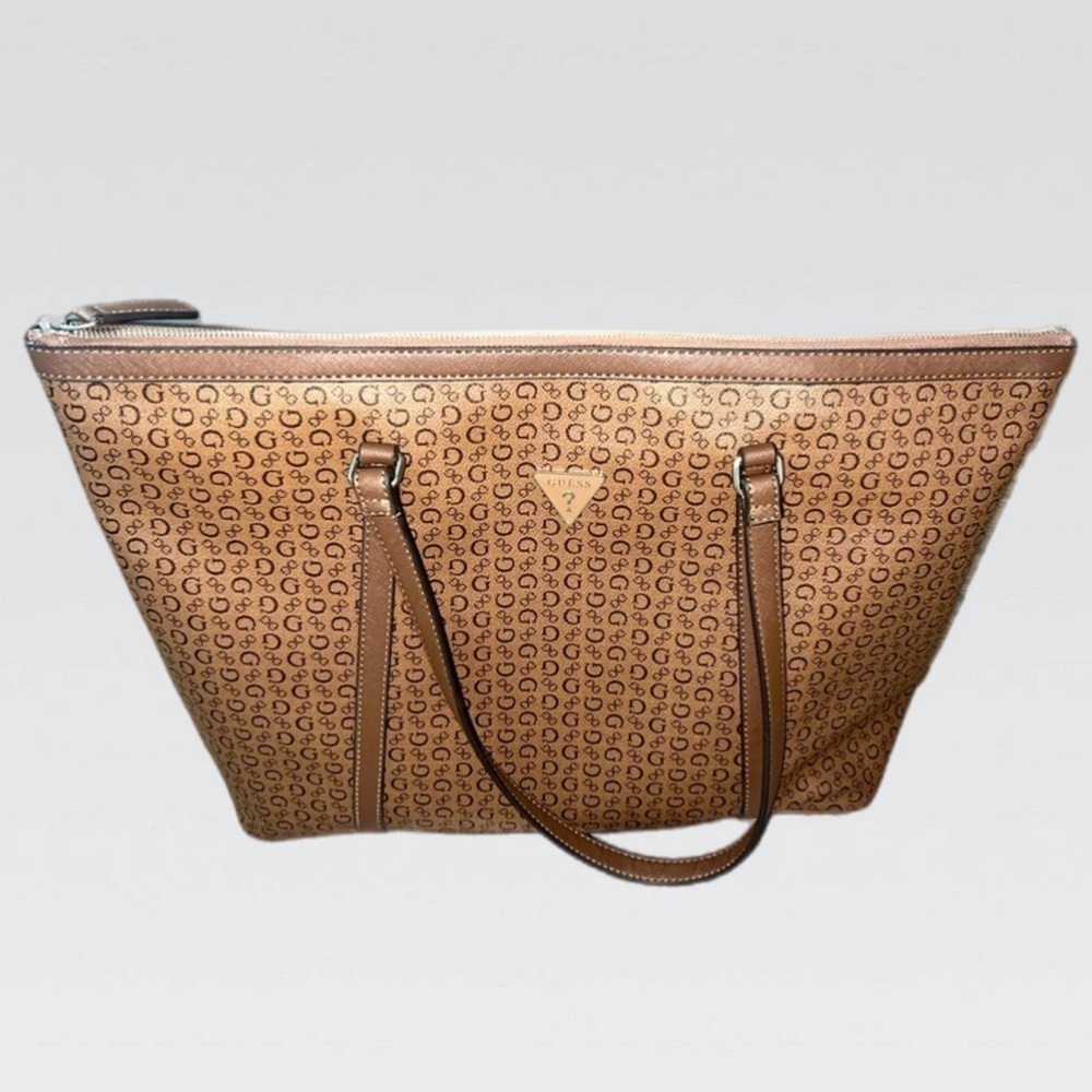 GUESS Vintage Beige and Brown Logo Print Tote Bag